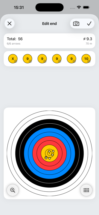 Recording an end on the target face